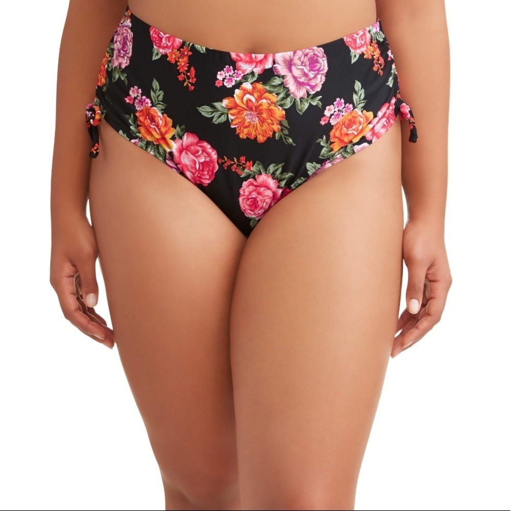 Terra & Sky Womens Plus Size Black Floral Swimsuit Bikini Bottom Size 5X
